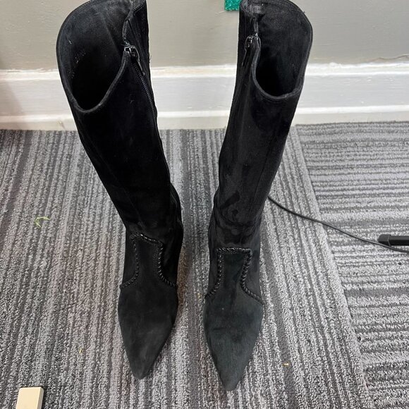 Gianni Bini black Whipstitch Lace Up mid calf Suede Boots - Picture 7 of 12